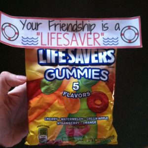  "Friendship is a Lifesaver" note in a Lifesaver gummies