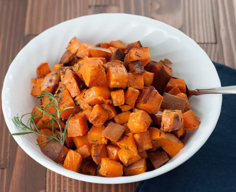 These simple Roasted Rosemary Sweet Potatoes are an easy, healthy, and flavorful side that goes great with any main dish.