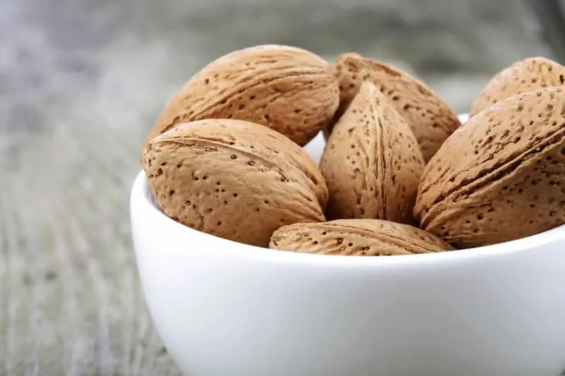 Bowl of unshelled almonds