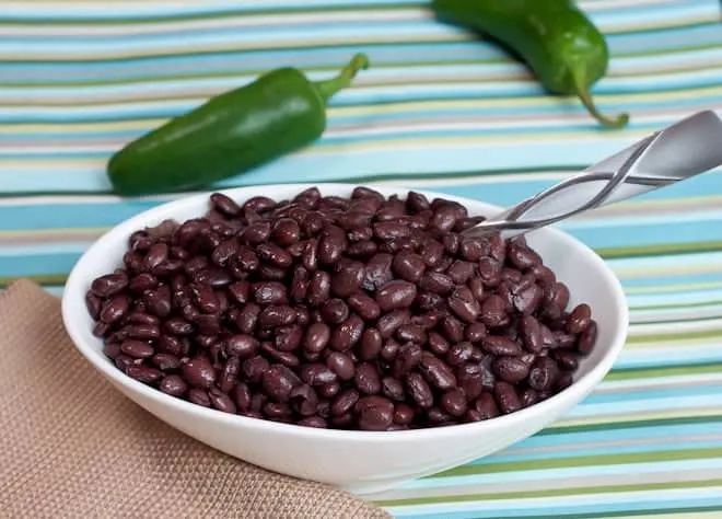 Bowl of cooked black beans