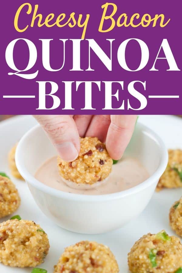 dipping quinoa bite in Sriracha ranch sauce
