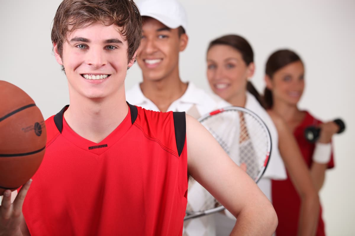 Line of 4 different athletes - basketball, tennis, etc. for athletes' prayers for sports