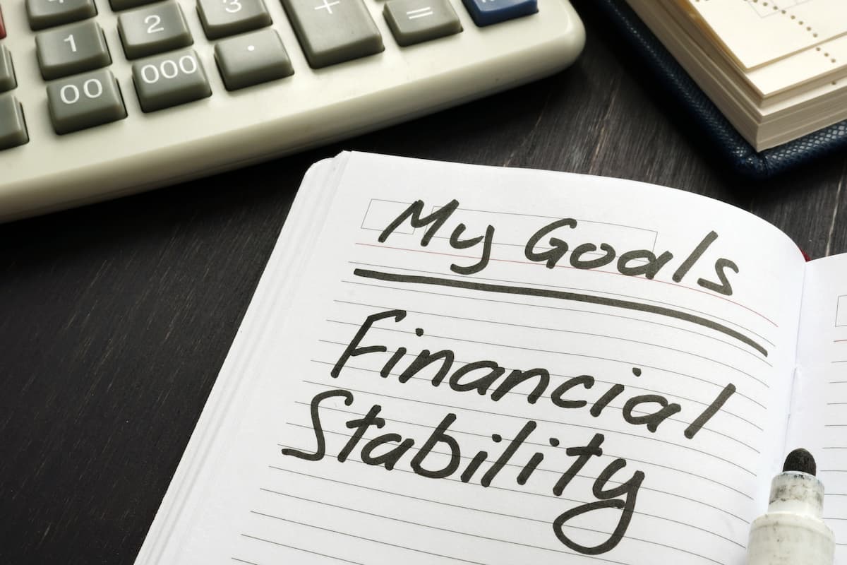 notebook with the words My Goals underlined - Financial Stability for Prayers for Financial Stability