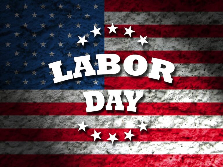 pic of an American flag with the words Labor Day and stars over it for 8 Labor Day Prayers post